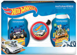 confezione regalo hot wheels con campanello da bici doccia shampoo e sapone liquido
