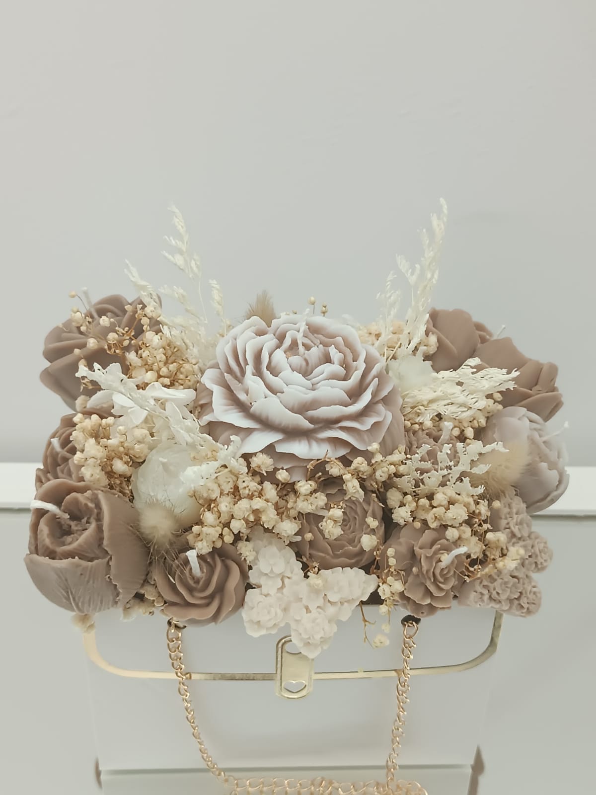 Polvere Di Stelle Candele Profumate Floreali Beige in Borsetta Bianca Varie Fragranze