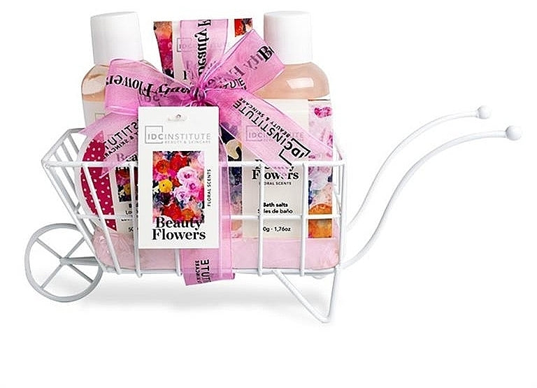 IDC Institute Confezione Regalo Beauty Flowers Carriola 5 Pezzi Bath Set