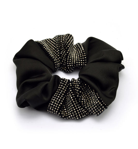 elastico fermacoda stoffa nero con borchie strass