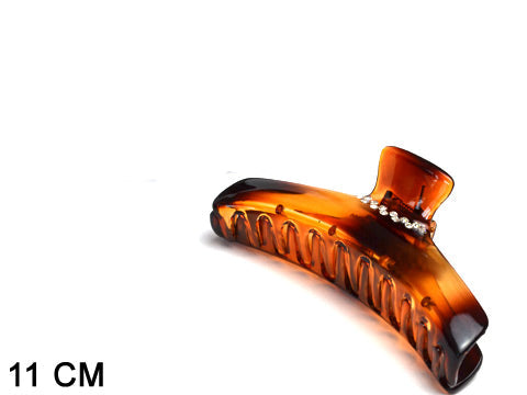 pinza per capelli grande marrone con strass
