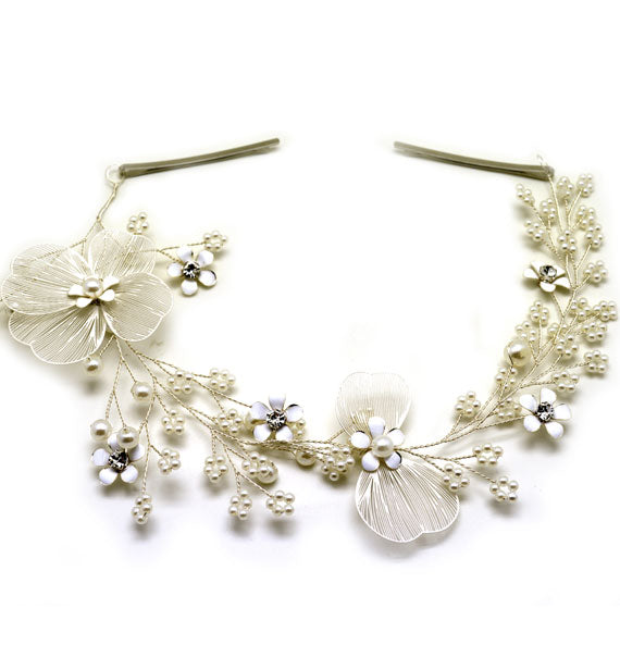 tralcio per acconciature capelli con fiori in metallo