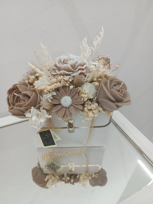 Polvere Di Stelle Candele Profumate Floreali Beige in Borsetta Bianca Varie Fragranze