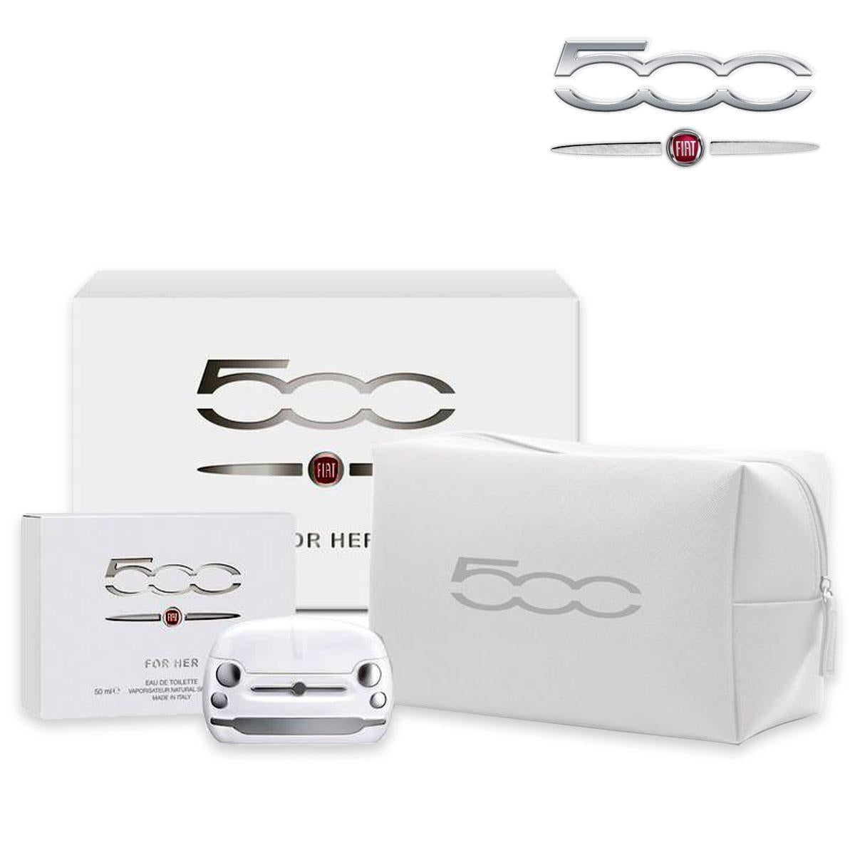 confezione regalo ufficiale di fiat 500 per donna con profumo e beauty case