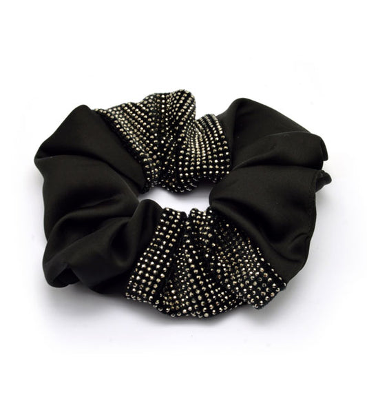 elastico fermacoda stoffa nero con borchie strass