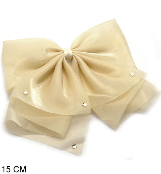 fermaglio per capelli con fiocco beige e strass