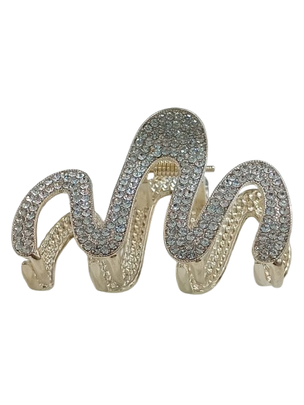 pinza in metallo onda con strass 5,5 cm
